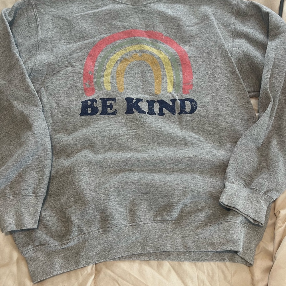 Gray Crew Neck Sweater with Colorful Design